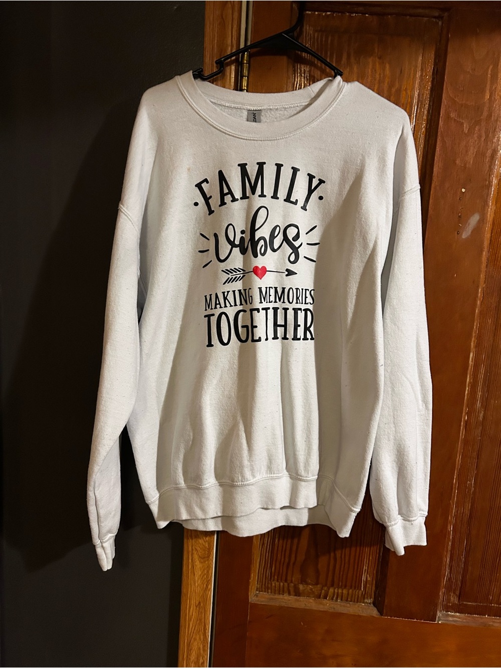 Gildan White Crewneck Sweatshirt with 'Family Vibes' Graphic